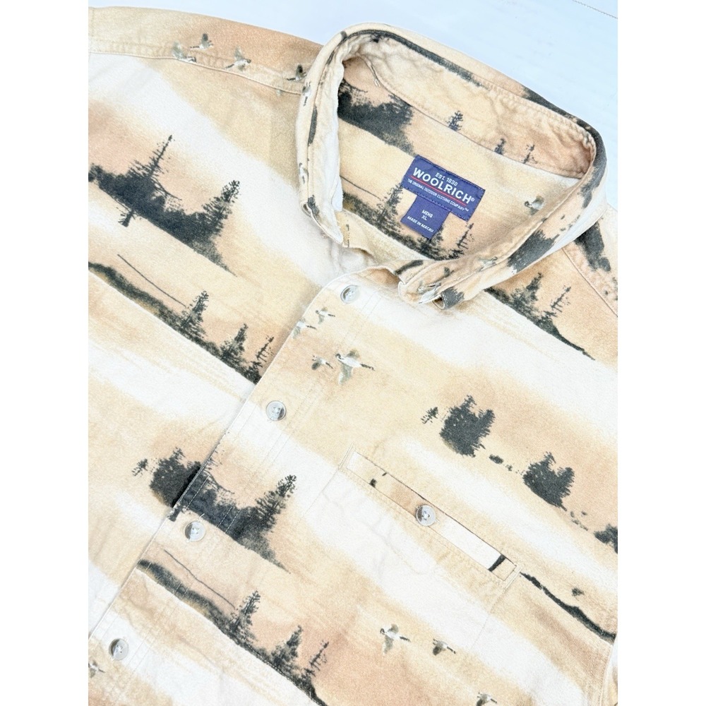 Vintage Woolrich Outdoor Button Down Shirt XL Duck Hunting Landscape Print Men's